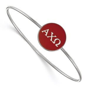 Sterling Silver Alpha Chi Omega Red Enamel Greek Bangle - 7 in.